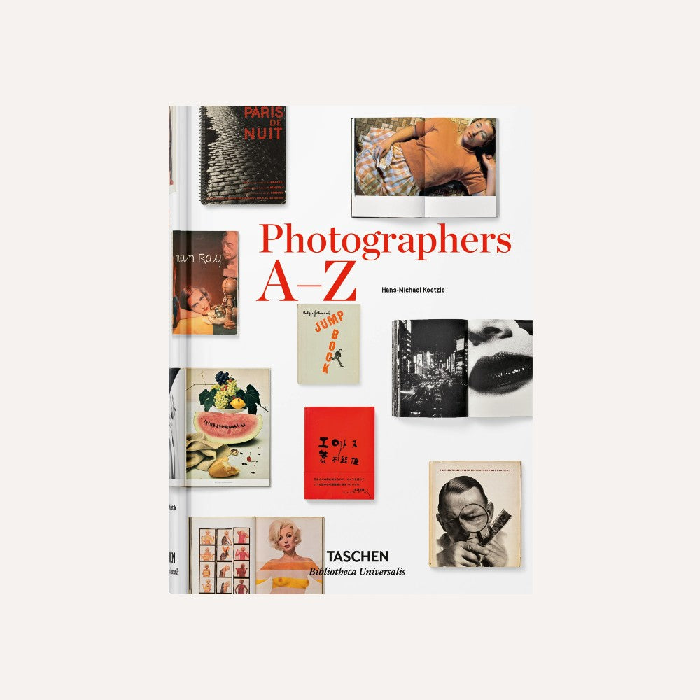 Book titled 'Photographers A-Z' by Taschen on a white background