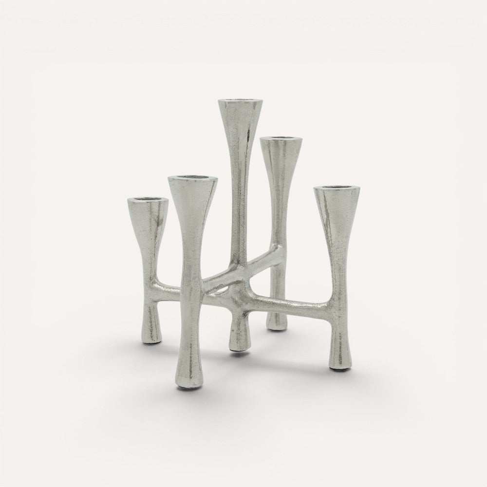 Set of five silver candle holders. 