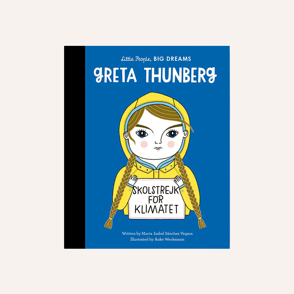 Book cover of 'Greta Thunberg' from 'Little People, BIG DREAMS' series on a blue background