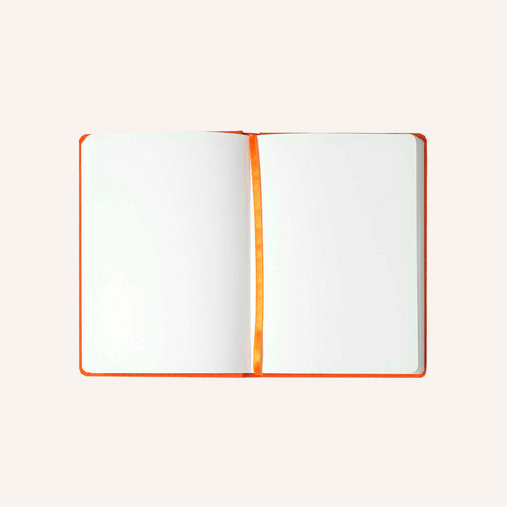 Open notebook with orange binding on a white background