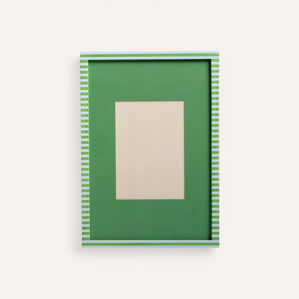 Green picture frame with blue and green stripes