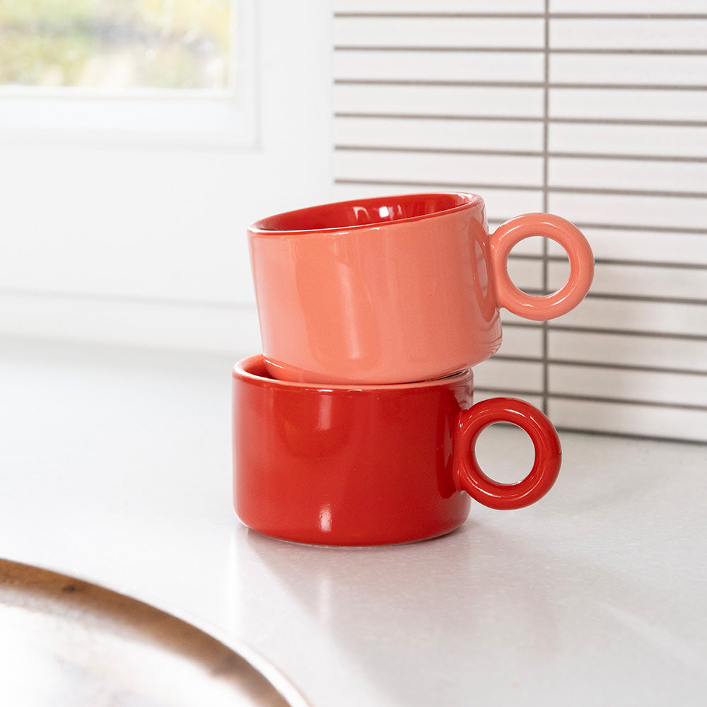 Red Mug Set Porcelain Cups, Set of 2 - Fotografiska